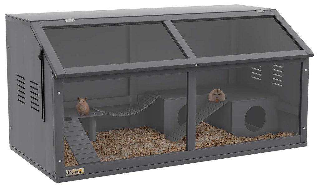 Pawhut Gaiola para Pequenos Animais Gaiola para Roedores com Acessórios Madeira de Pinho 100x52x50 cm Cinza | Aosom Portugal