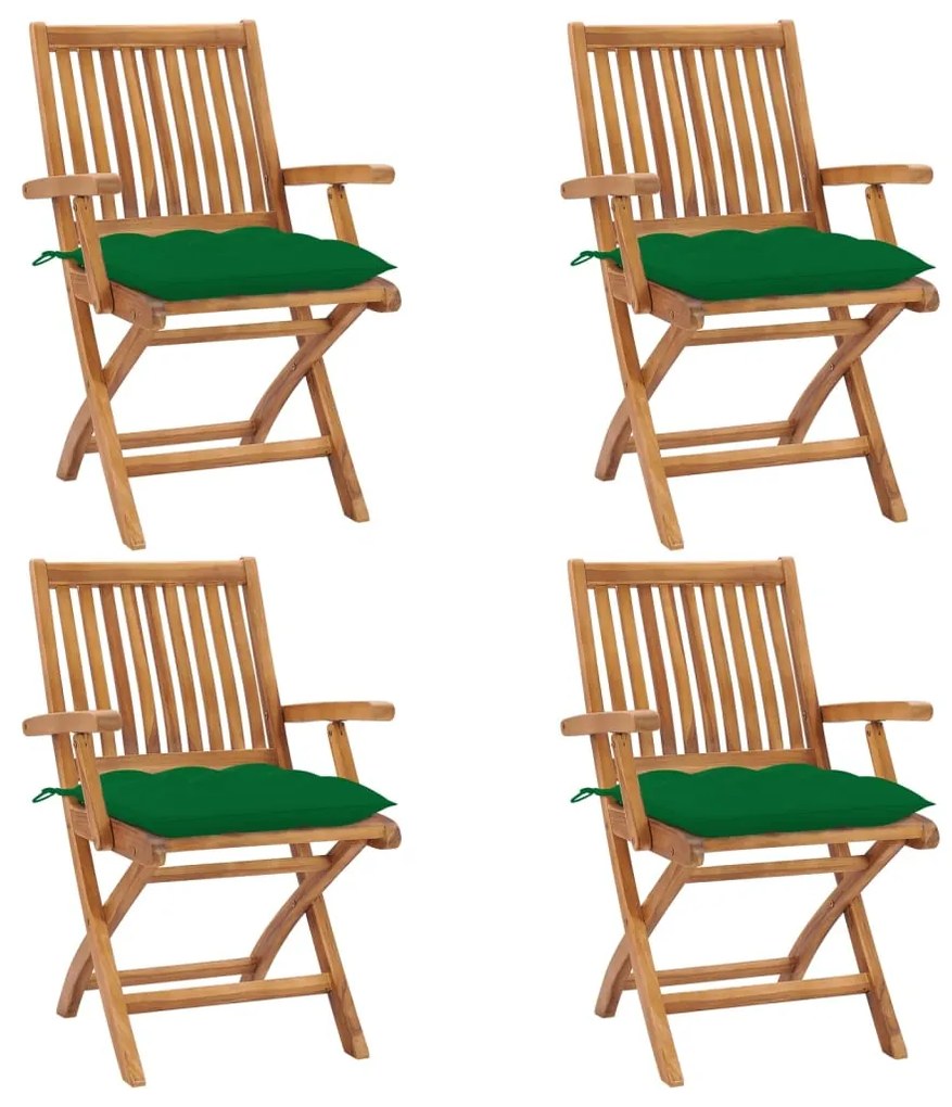 vidaXL Cadeiras de jardim dobráveis c/ almofadões 4 pcs teca maciça