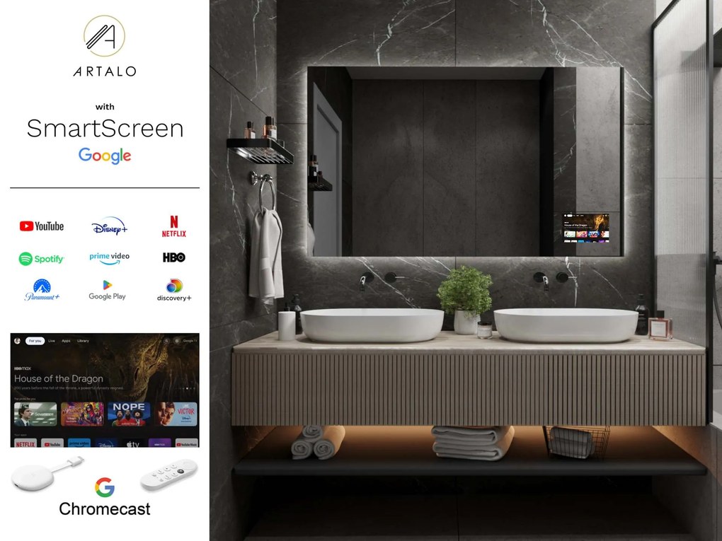 Espelho LED SMART com iluminação M24 + SmartScreen with Google Chromecast