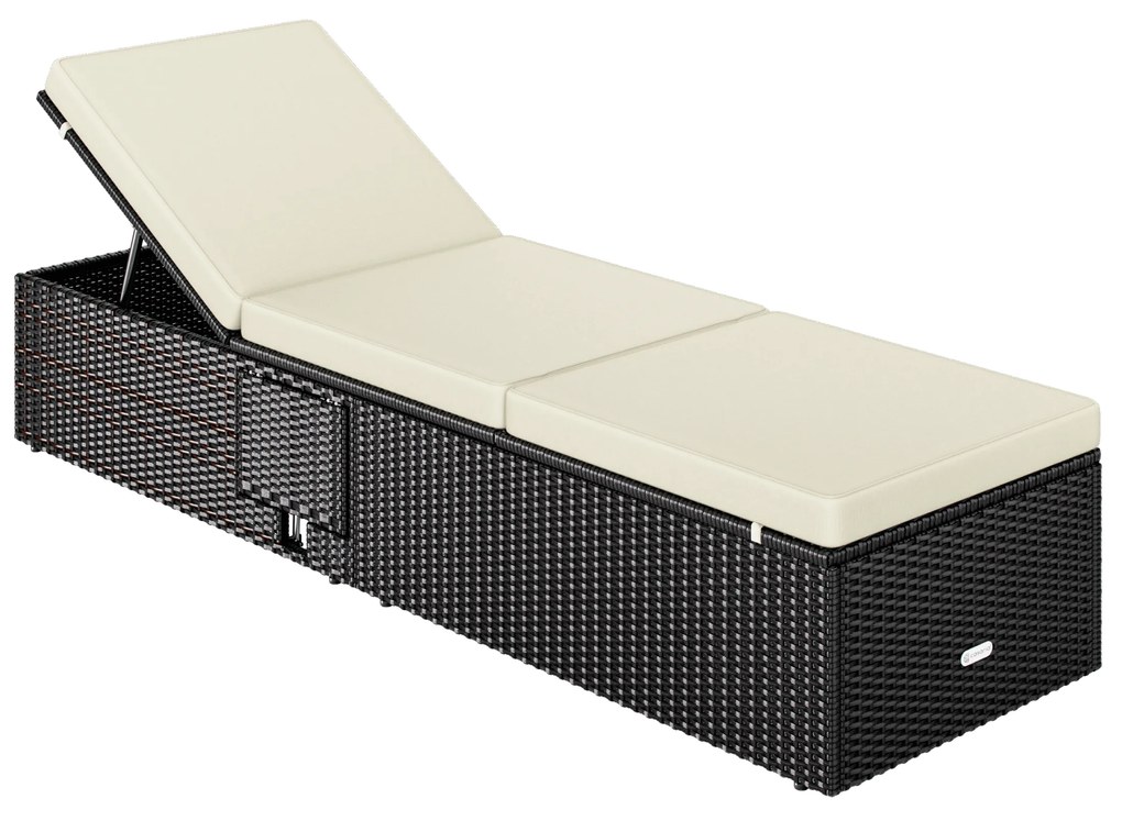 Espreguiçadeira de jardim em polyrattan 200 x 58 x 33 cm Preto/Creme
