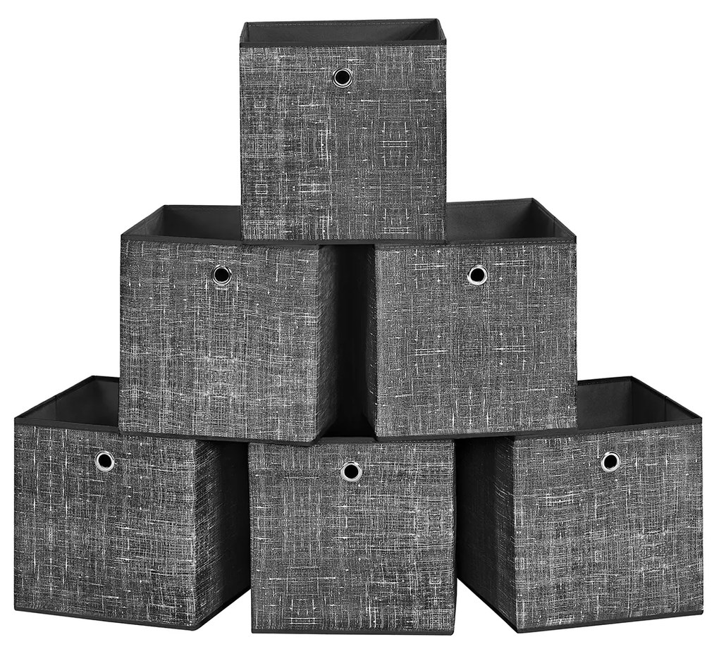 Caixas de armazenamento dobráveis ​​SONGMICS, conjunto de 6 cubos de armazenamento de tecido não tecido, 30 x 30 x 30 cm, caixas organizadoras de roupas de brinquedo, pretas, RFB006B01