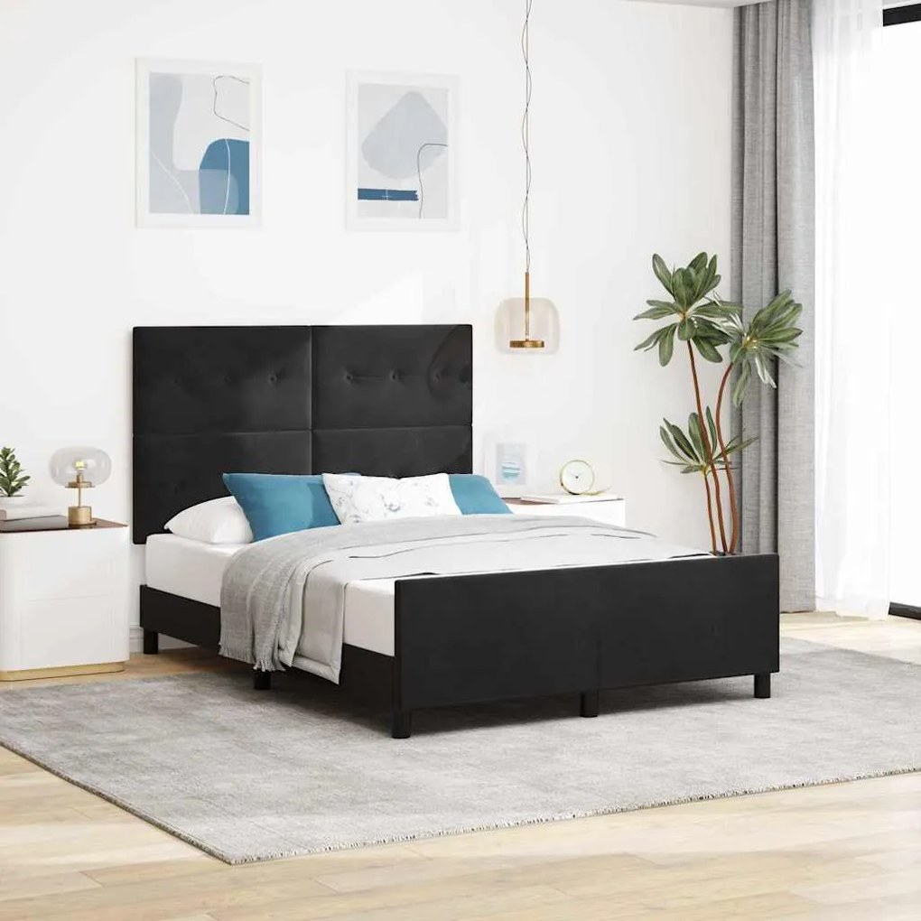 Estrutura de Cama de Veludo Preto vidaXL 160x200 cm