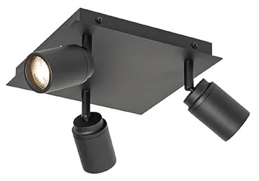 Foco de teto moderno preto quadrado 3 luzes IP44 - Ducha Moderno