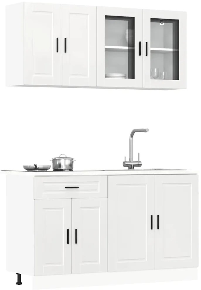 4 peças armário de cozinha conjunto Kalmar branco brilhante