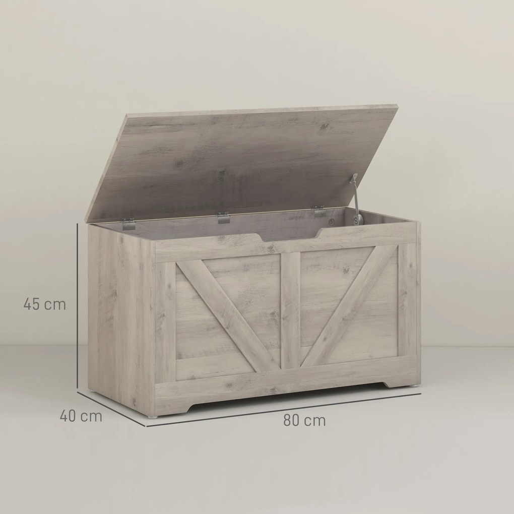 Baú de Armazenamento 100L Baú de Arrumação com Tampa e Dobradiça de Segurança 80x40x45 cm Cinzento Claro