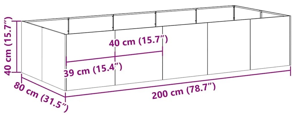 Vaso floreira 200x80x40 cm aço preto