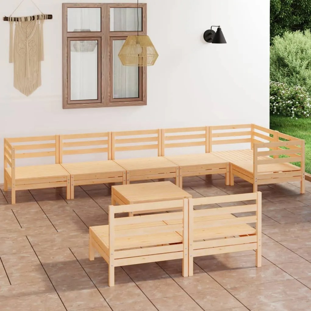 vidaXL 9 pcs conjunto lounge de jardim pinho maciço