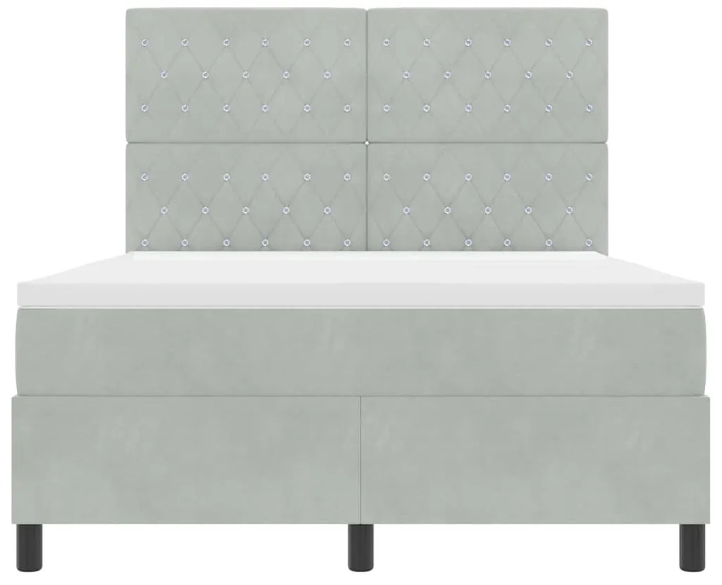 Cama Box Spring vidaXL com Colchão e Luz LED Cinza Claro 140x190 cm Ve