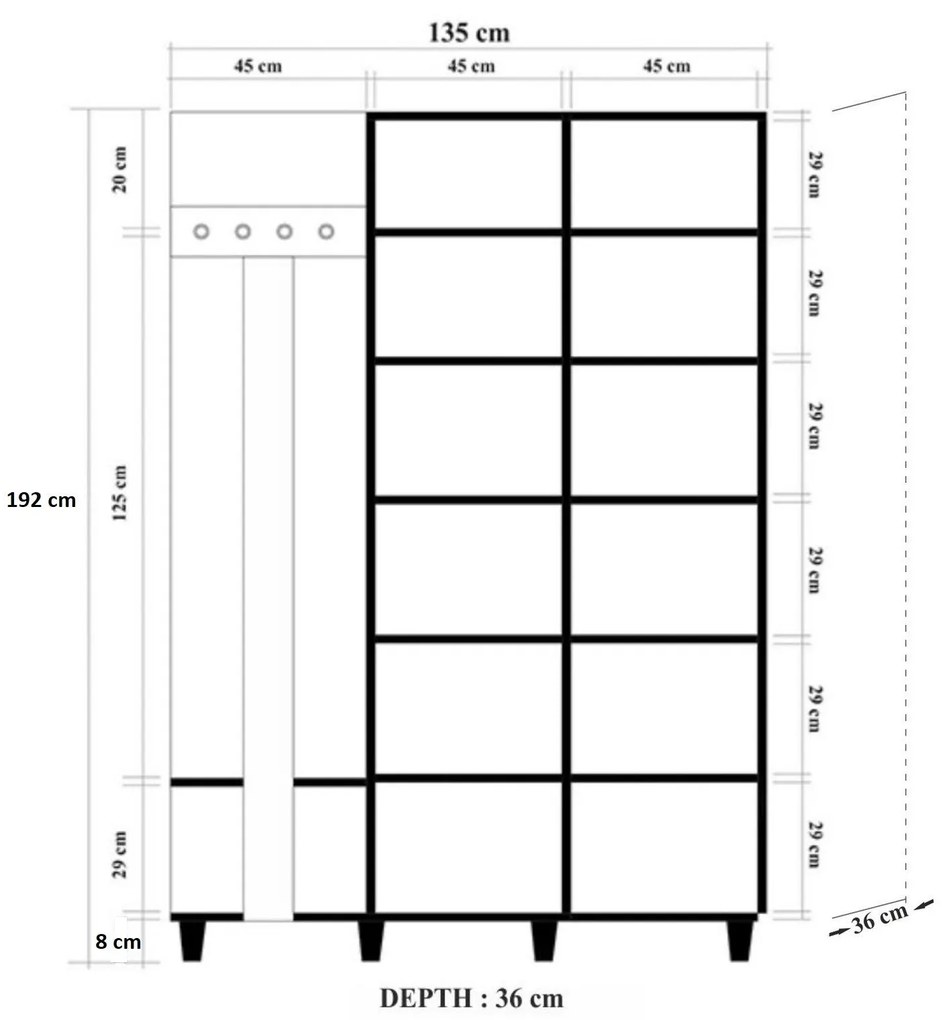 Hall Stand Garmanto – Carvalho Sonoma – 135 cm x 192 cm x 36 cm