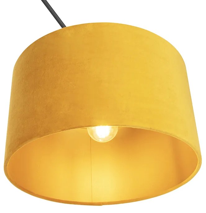 Candeeiro de suspensão preto com abajur de veludo ocre com dourado 35 cm - Blitz Country / Rústico