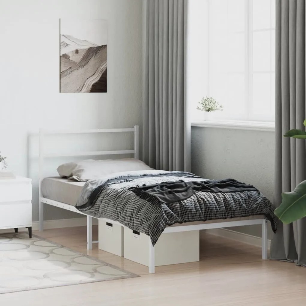 Estrutura de cama em metal com cabeceira 107x203 cm branco