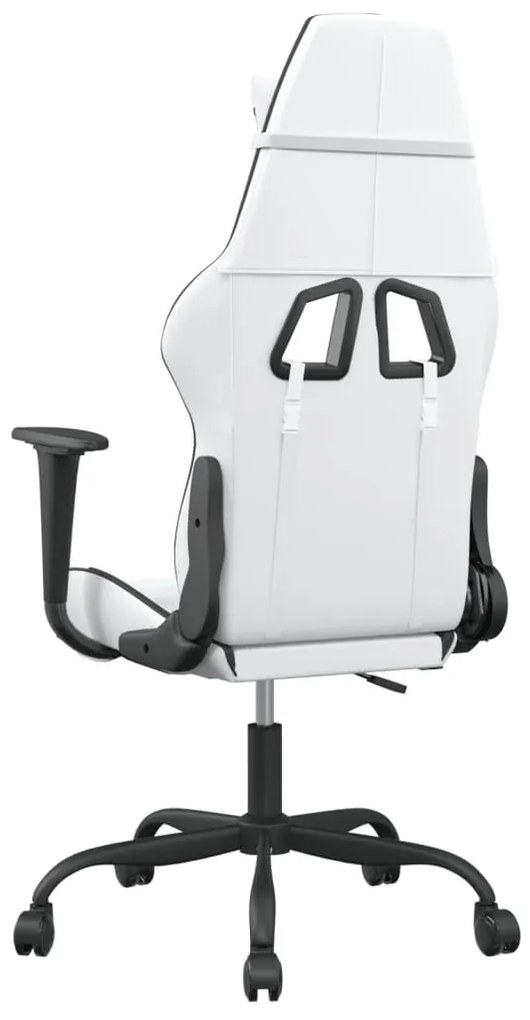 Cadeira gaming massagens couro artificial branco e preto