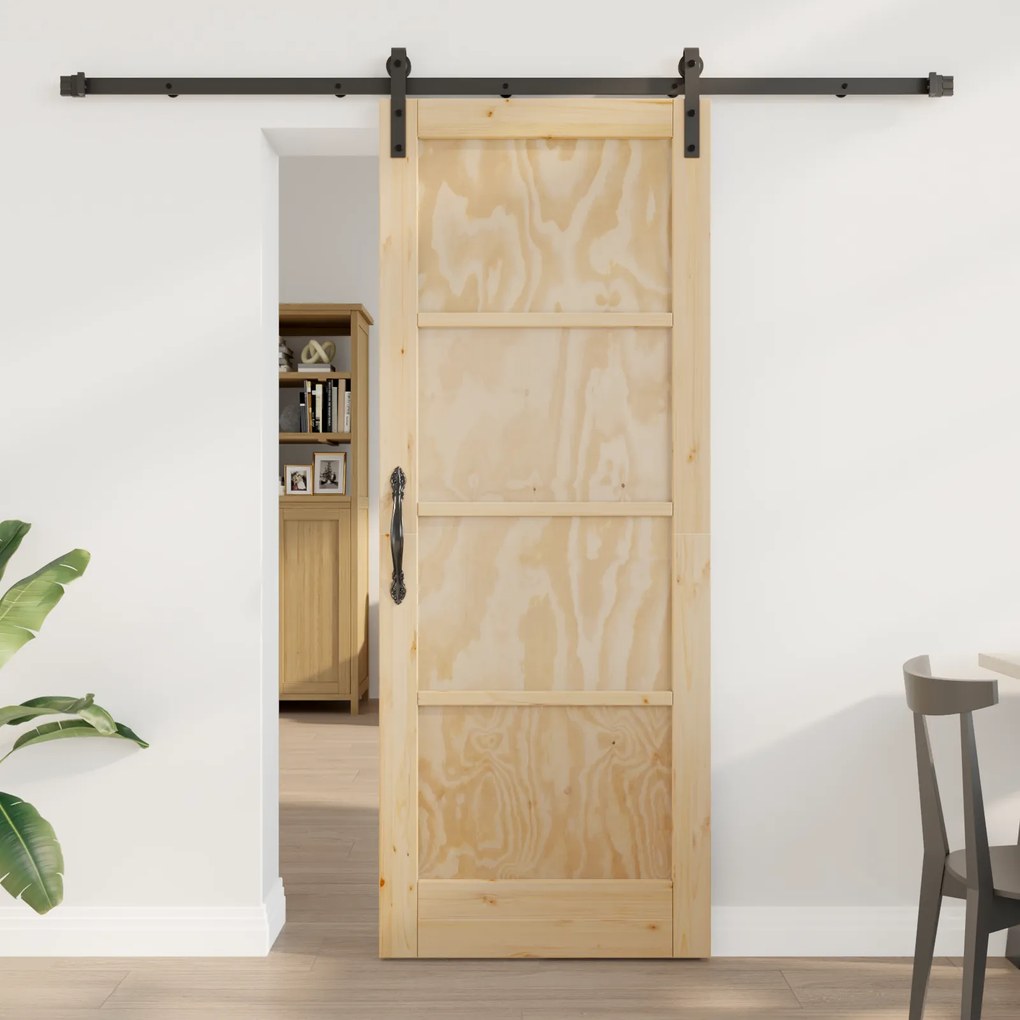 vidaXL Porta de Correr com Conjunto de Ferragens 78x202 cm Madeira Sólida de Pinho