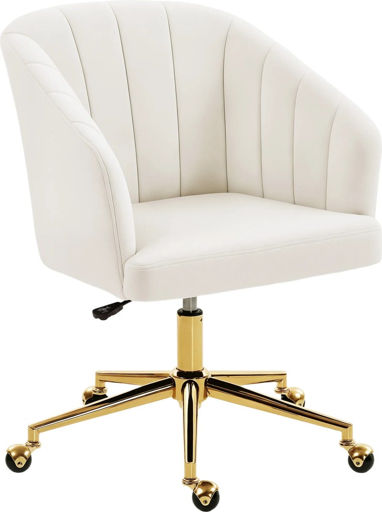HOMCOM Cadeira de Escritório com Rodas Assento Acolchoado de Veludo Largura Ajustável Espuma de Alta Resiliência 61x60x83,5-92,5 cm Creme | Aosom Portugal
