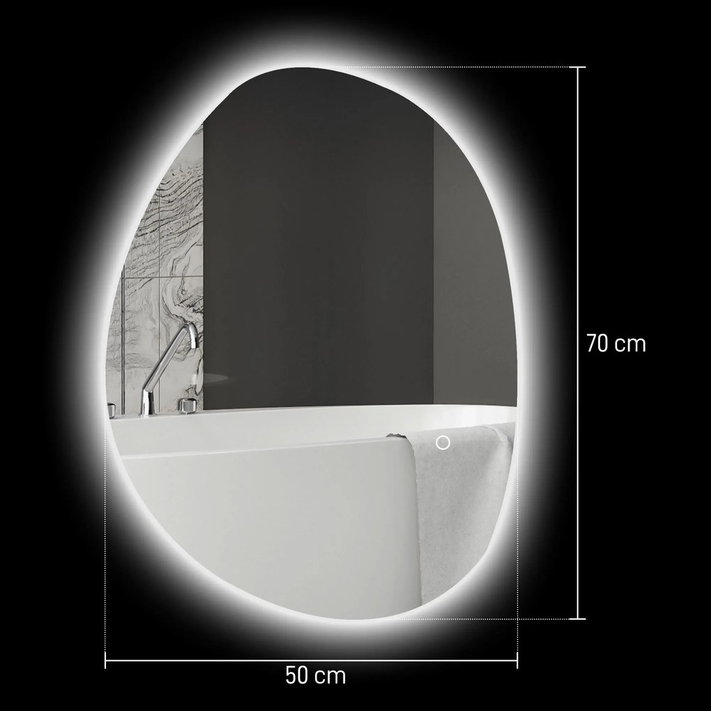 Espelho de Casa de Banho LED 3 Cores de Luz Brilho Regulável Função Anti-Embaciamento Função Memória IP44 70x50 cm Prata