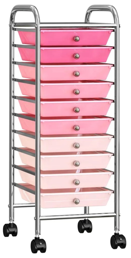 Carrinho de arrumação móvel c/ 10 gavetas plástico degradê rosa