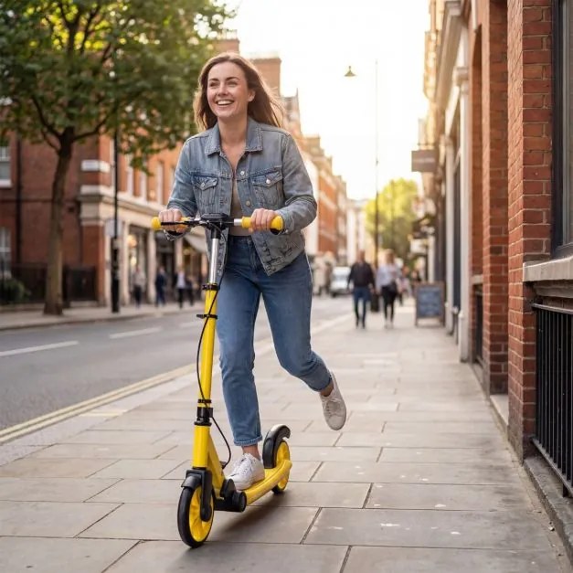 Trotinete dobrável para crianças +6 anos 2 rodas iluminadas com Guiador ajustável em 3 alturas Plataforma antiderrapante Amarela