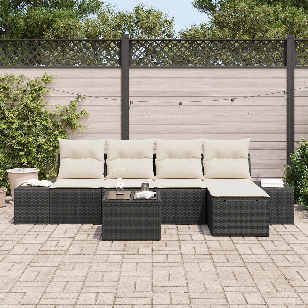 Conjunto de Sofá de 5 Peças com Almofadas para Jardim em Vime PE Marro