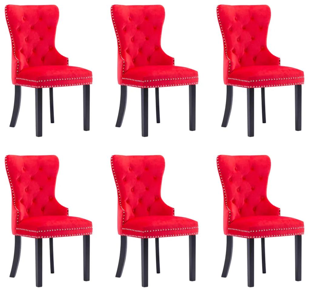 3055886 vidaXL Cadeiras de jantar 6 pcs veludo vermelho