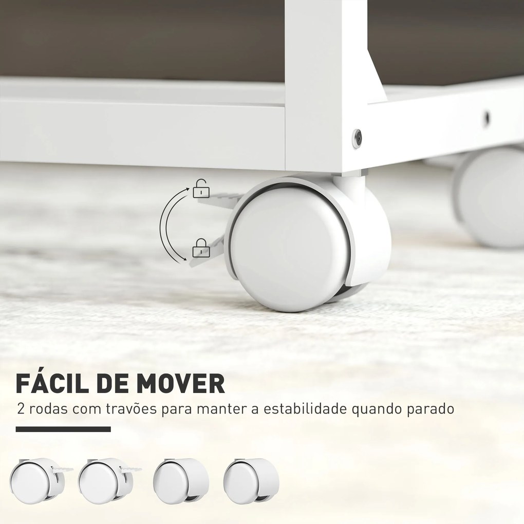 Mesa Auxiliar com Rodas Altura Ajustável Superfície Inclinável e Estrutura de Metal 55x36x62,5-82,5 cm Madeira