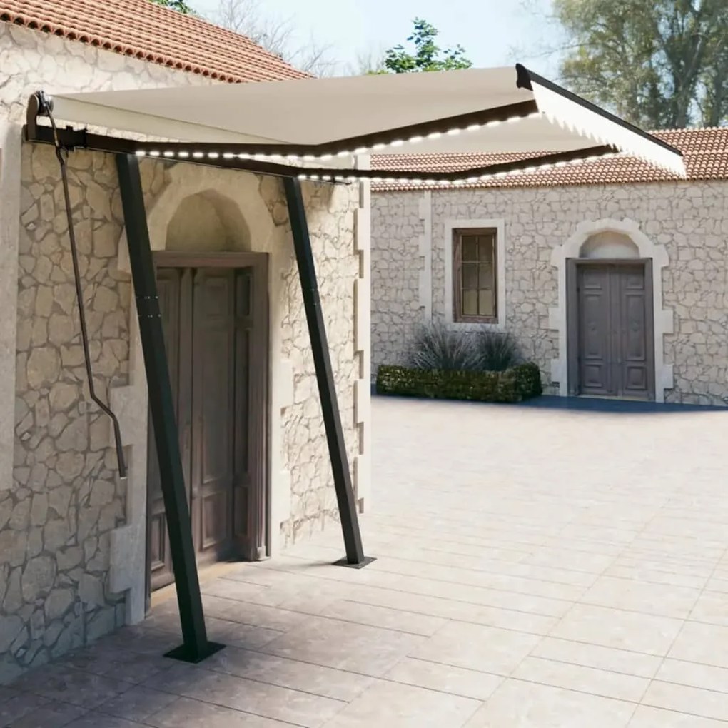 vidaXL Toldo retrátil manual com LED 3x2,5 m cor creme