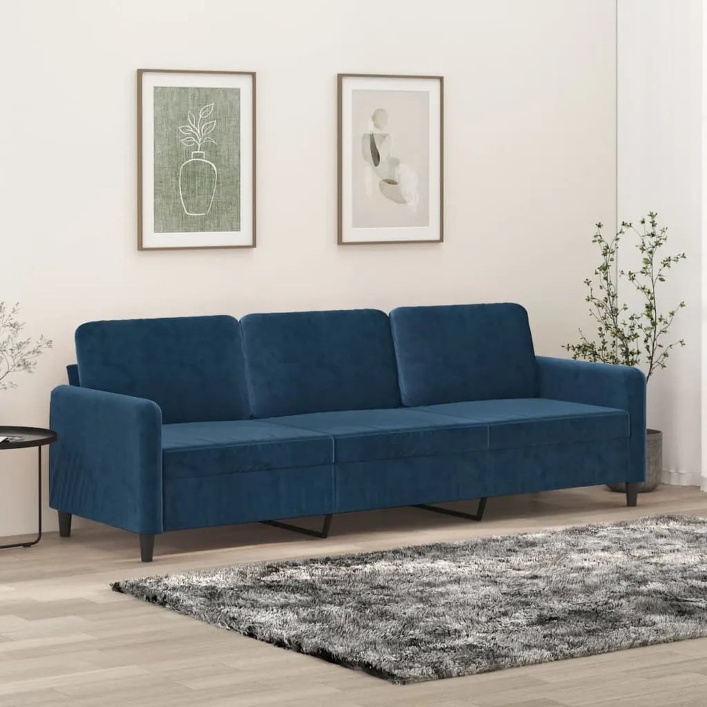 vidaXL Sofá de 3 lugares 210 cm veludo azul