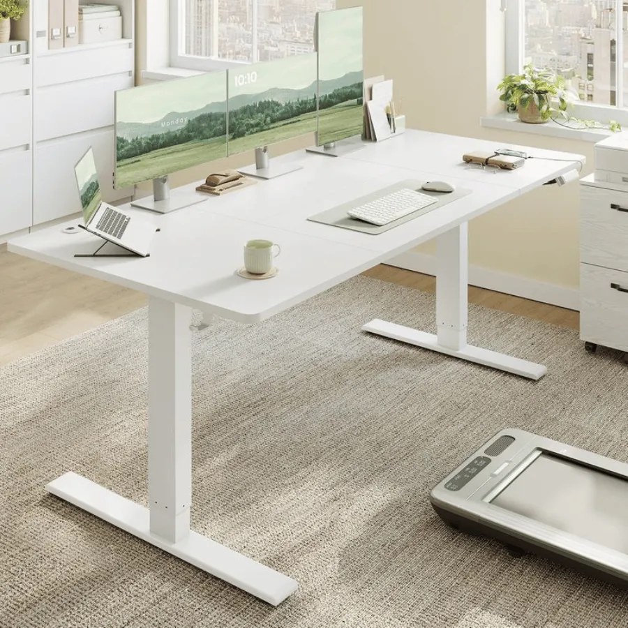 Secretária elétrica 180 x 80 x (72-120) cm com altura ajustável, porta USB e função de memória Branco mate