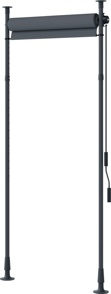 Toldo manual retrátil com suporte 120 L x 220-310 A cm, comprimento ajustável, manivela, instalação sem perfuração, metal de alumínio, poliéster cinze