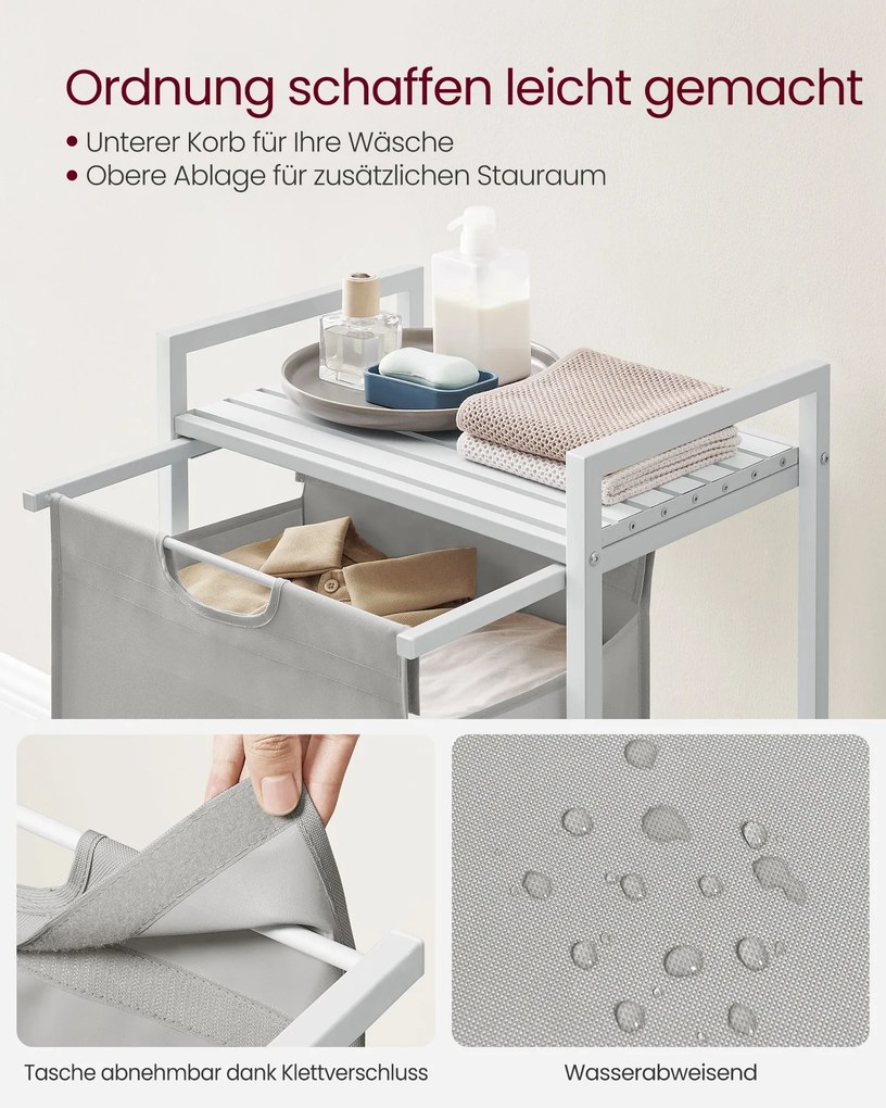 Cesto para roupa suja 65 L,  50,1 x 33,1 x 72,1 cm com prateleira em tecido Oxford cinzento