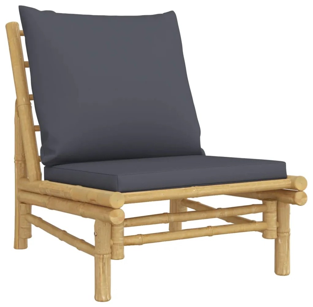 5 pcs conjunto lounge jardim bambu c/ almofadões cinza-escuro