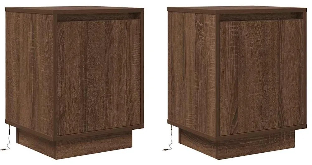 Mesas cabeceira c/ luzes LED 2 pcs 38x34x50cm carvalho castanho