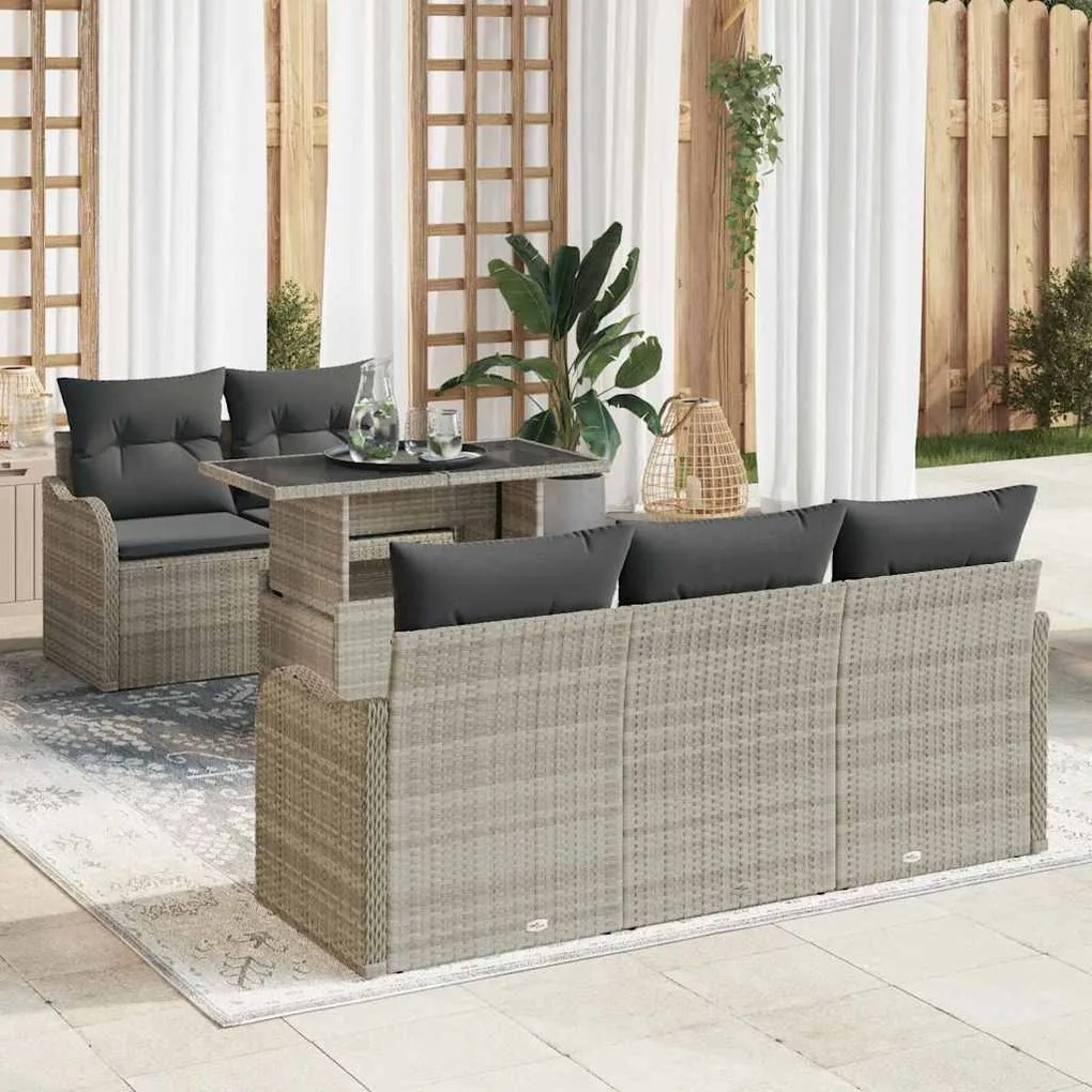 vidaXL Conjunto de Sofá de Jardim 6 pcs Cinzento-claro vime PE