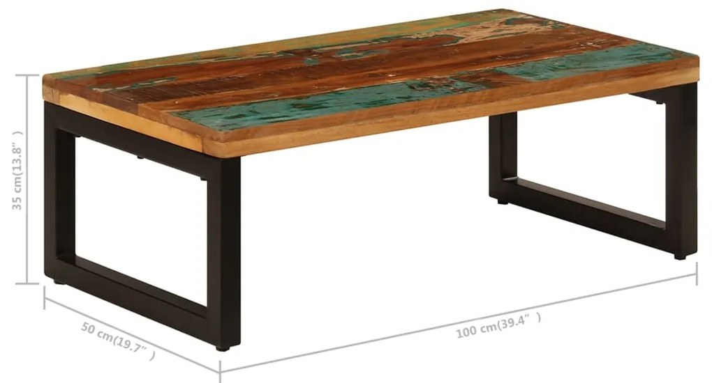 Mesa de centro 100x50x35 cm madeira recuperada maciça e aço