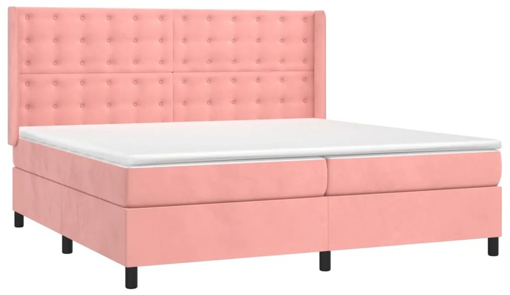 Cama box spring c/ colchão/LED 200x200 cm veludo rosa