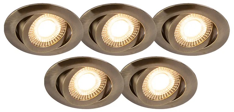 Conjunto de 5 focos embutidos modernos bronze com LED regulável em 3 níveis - Mio