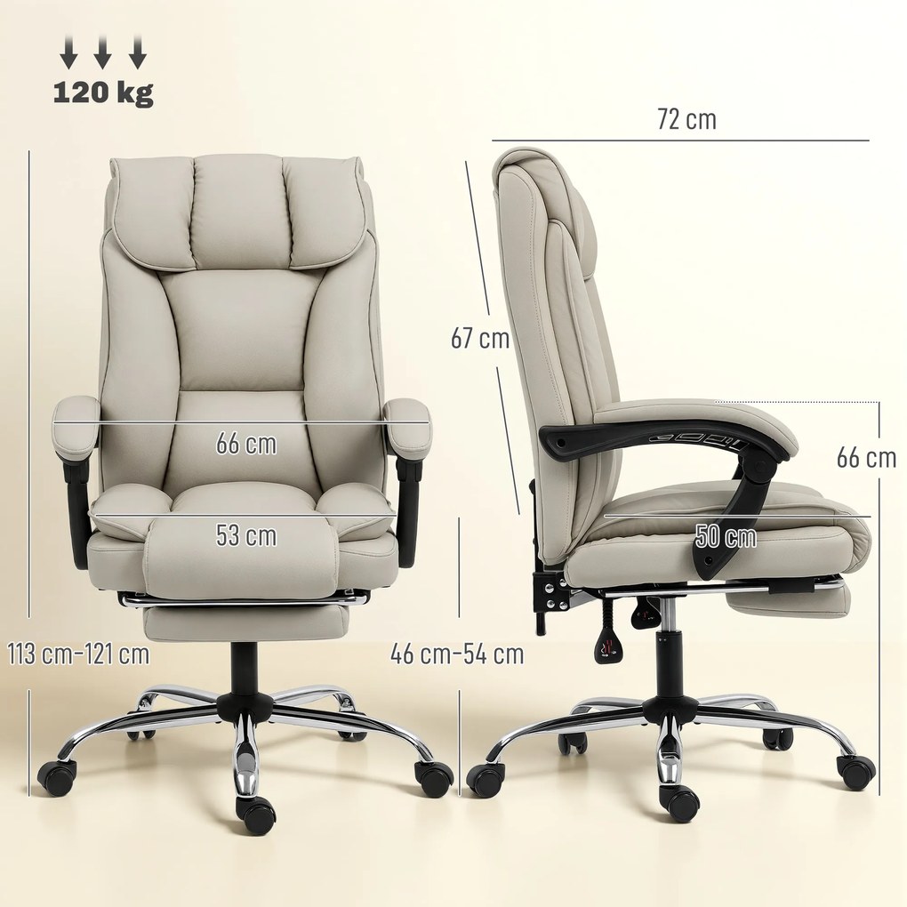 Cadeira de Escritório com Apoio para os Pés Encosto Reclinável e Revestida em Couro Sintético  66x72x113-121 cm Caqui