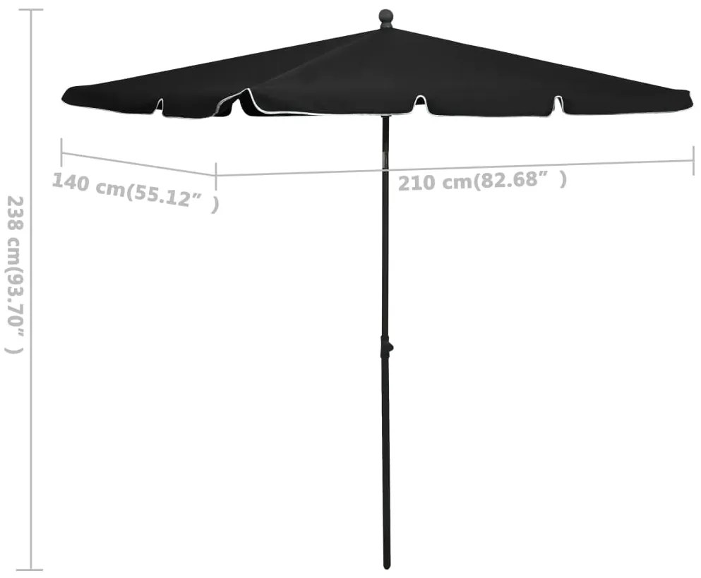 Guarda-sol de jardim com mastro 210x140 cm preto