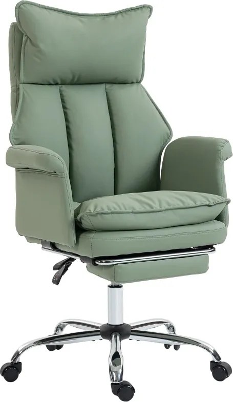 Cadeira de Escritório com Apoio para os Pés Encosto Reclinável Estofada em Couro Sintético 69x65x108-116 cm Verde