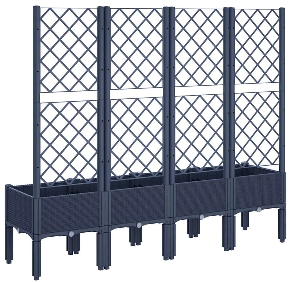 Vaso/floreira de jardim c/ treliça 160x40x142 cm PP cinzento azul