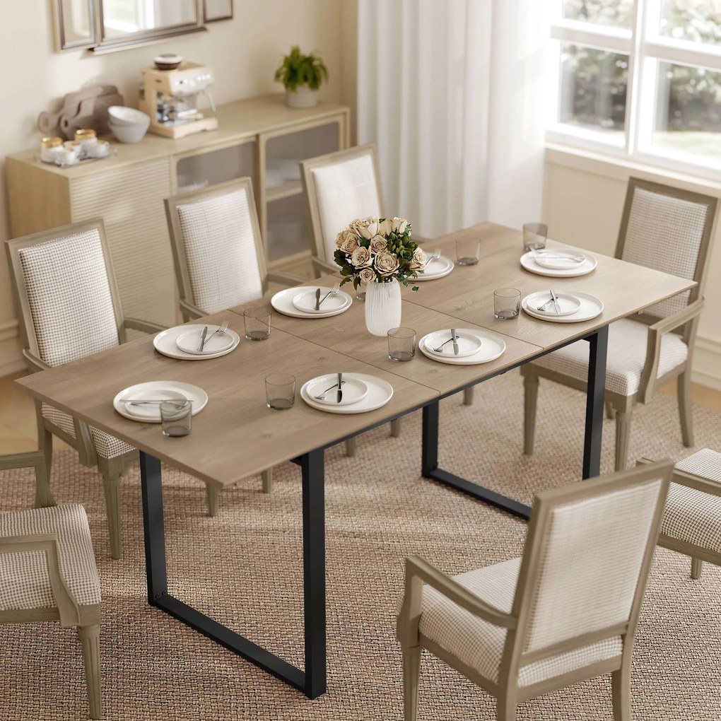 Mesa de jantar retangular extensível com extensão de 140 a 180 cm para 6 a 8 pessoas (CADEIRAS NÃO INCLUIDAS), com efeito de madeira natural, preto