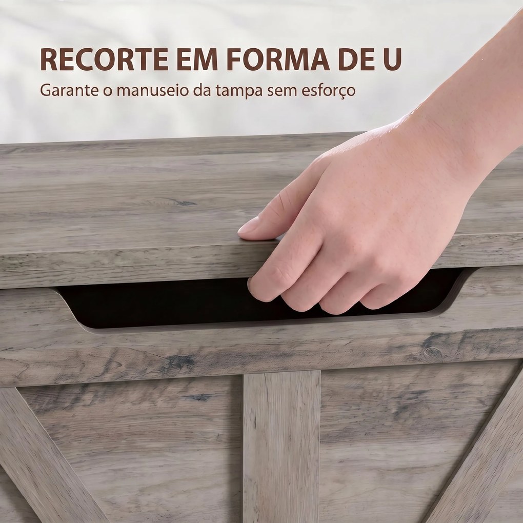 Baú de Arrumação 100 L com Dobradiça de Segurança e Recorte em U para Entrada e Sala 80x40x45 cm Cinzento