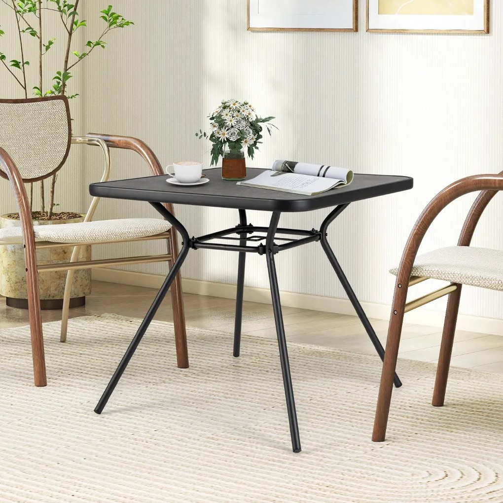 Mesa de jantar para jardim 80 x 80 x 72,5 cm com orifício para guarda-sol de 4 cm e tampo com placa DPC para jardim, varanda, piscina, preta