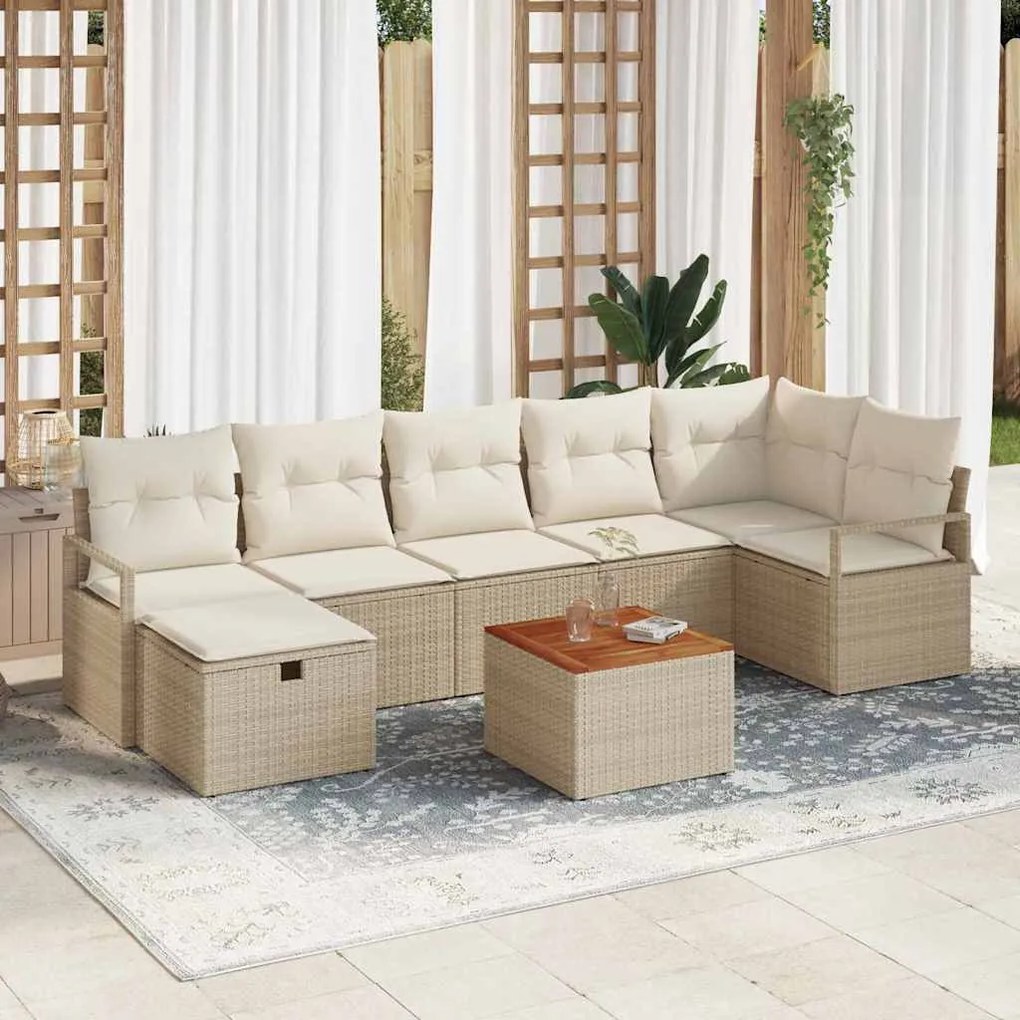 vidaXL Conjunto de Sofá de Jardim 8 pcs Bege Rattan Sintético