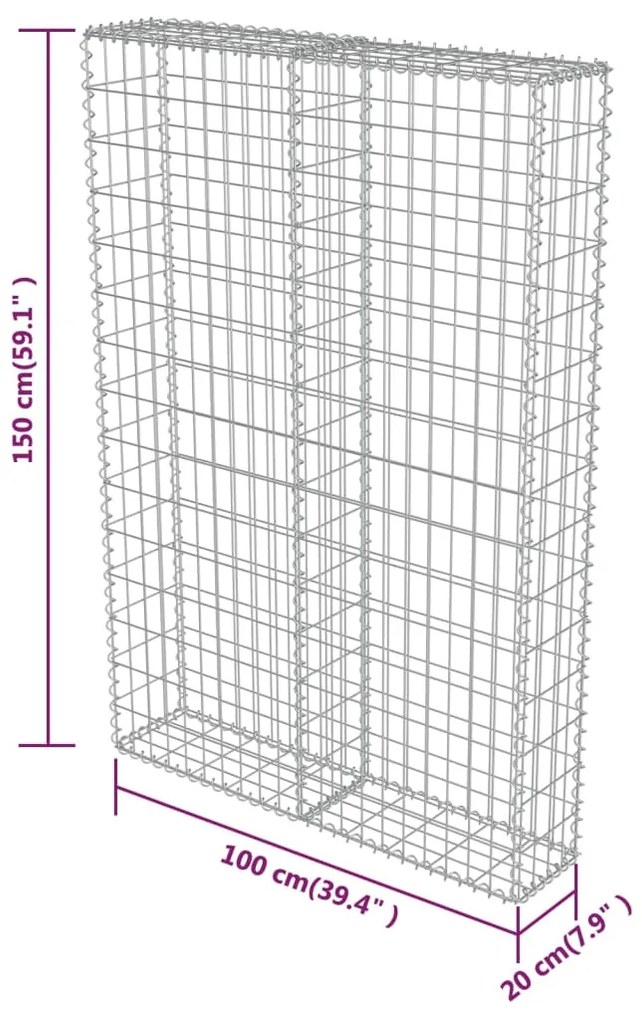 Muro gabião com tampas aço galvanizado 100x20x150 cm