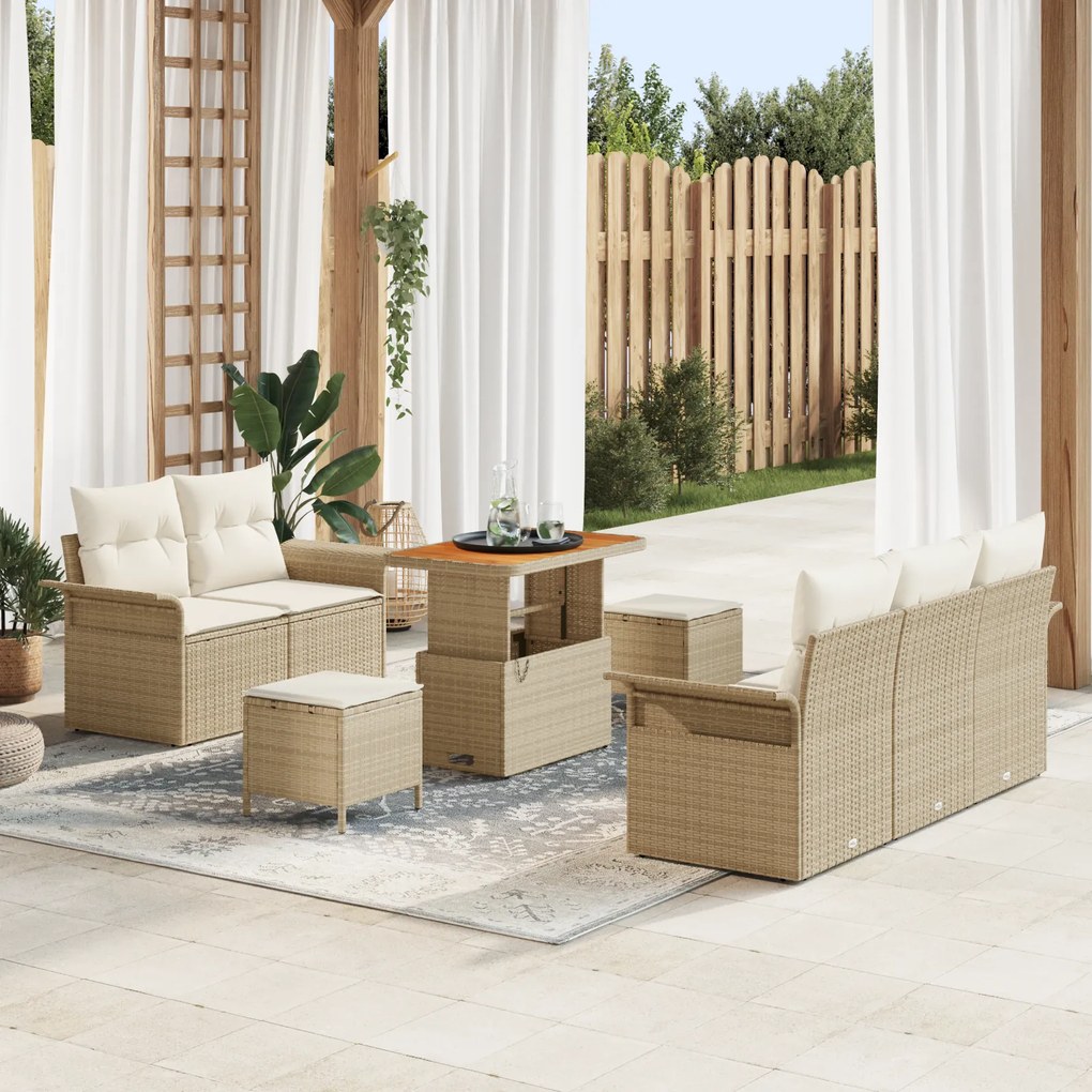 Conjunto de Sofá de Jardim de 8 Peças com Almofadas Beges em Rattan Si
