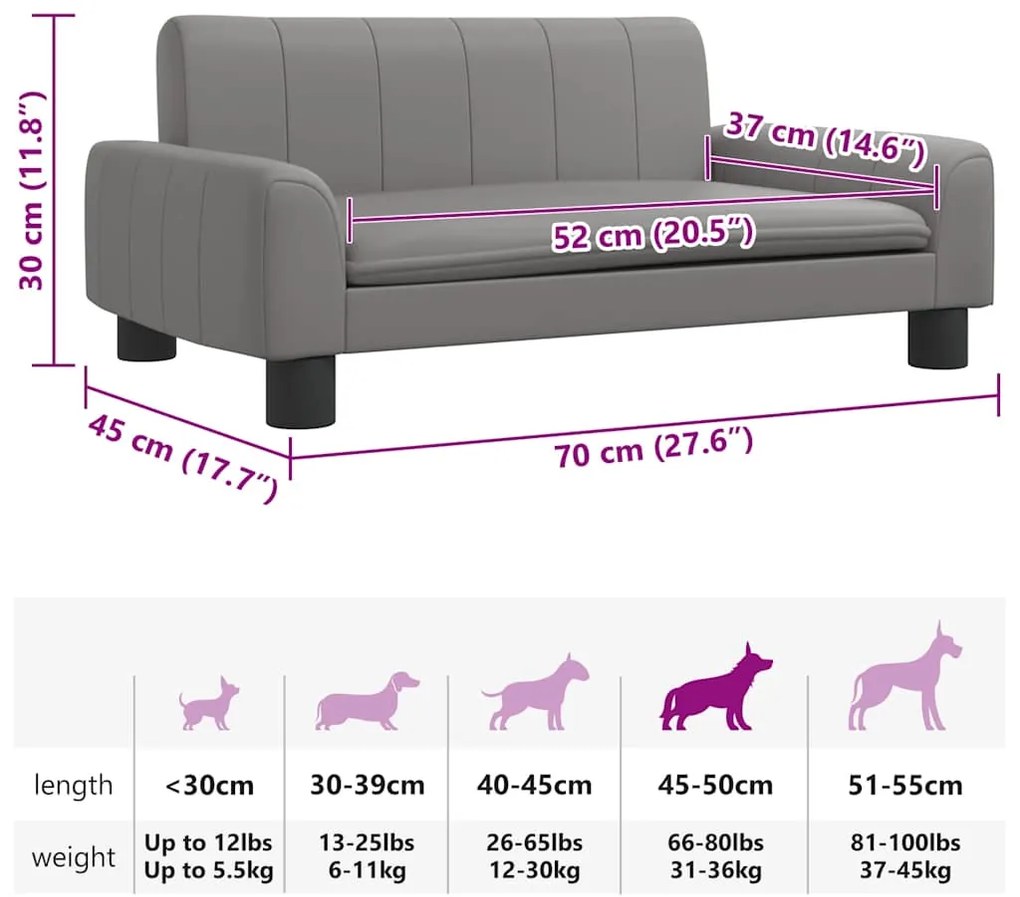 Cama para cães 70x45x30 cm couro artificial cinzento