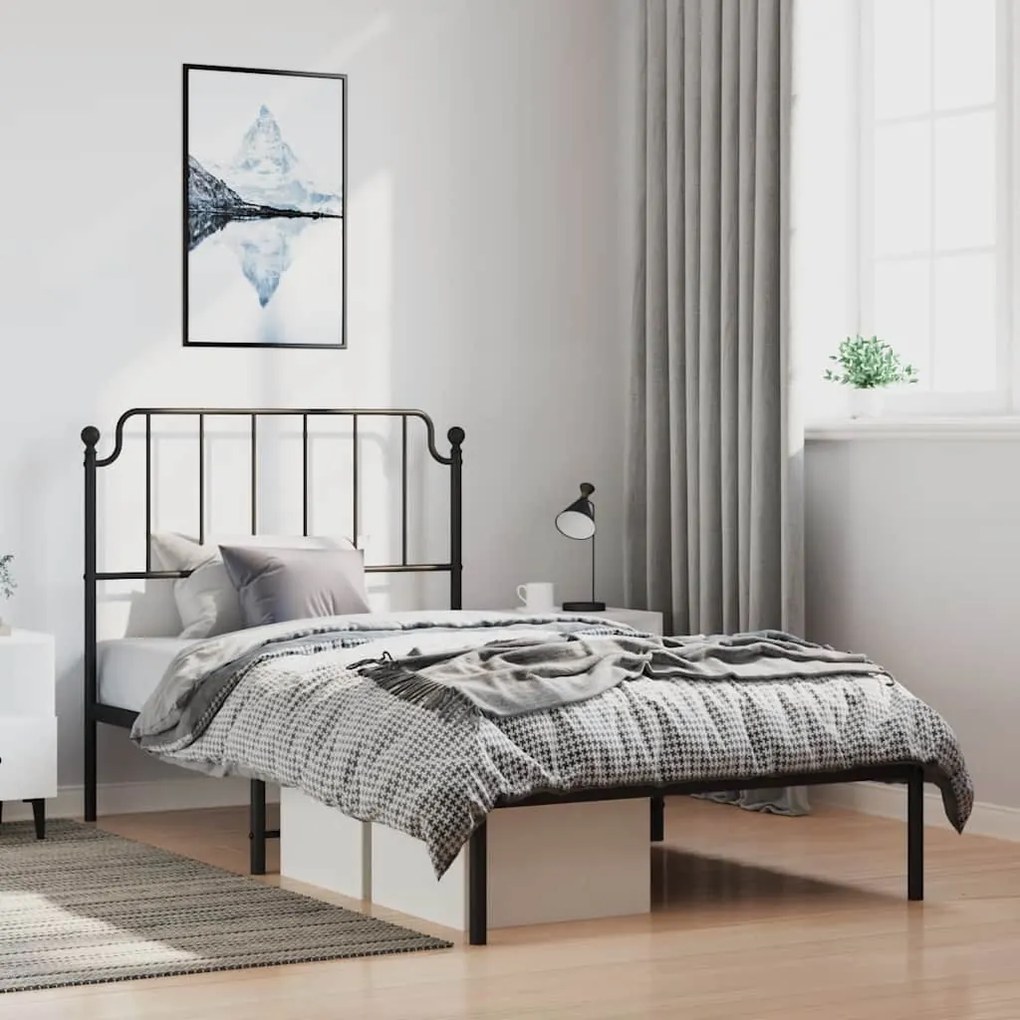 vidaXL Estrutura de cama com cabeceira 100x190 cm metal preto