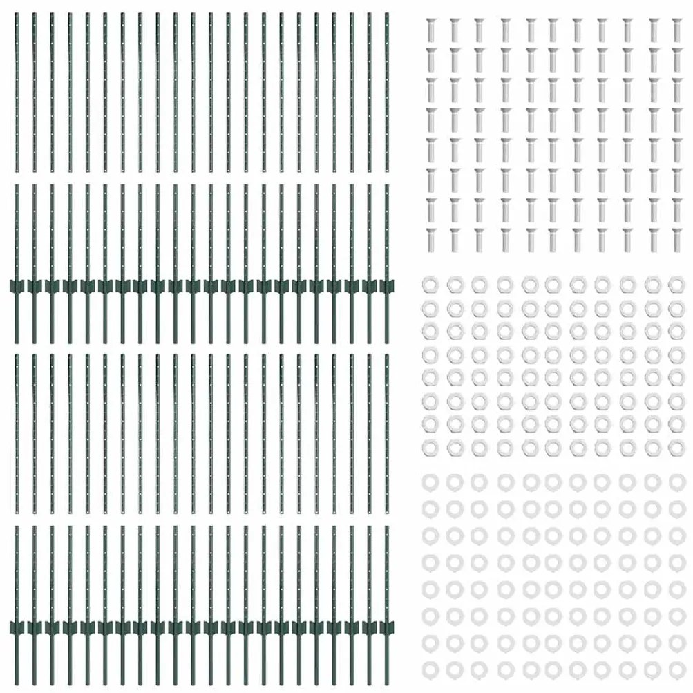 Postes de Cerca Prateados 44 pcs Verde Aço revestido a pó