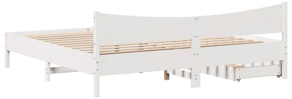 Estrutura de cama c/ gavetas 200x200 cm pinho maciço branco