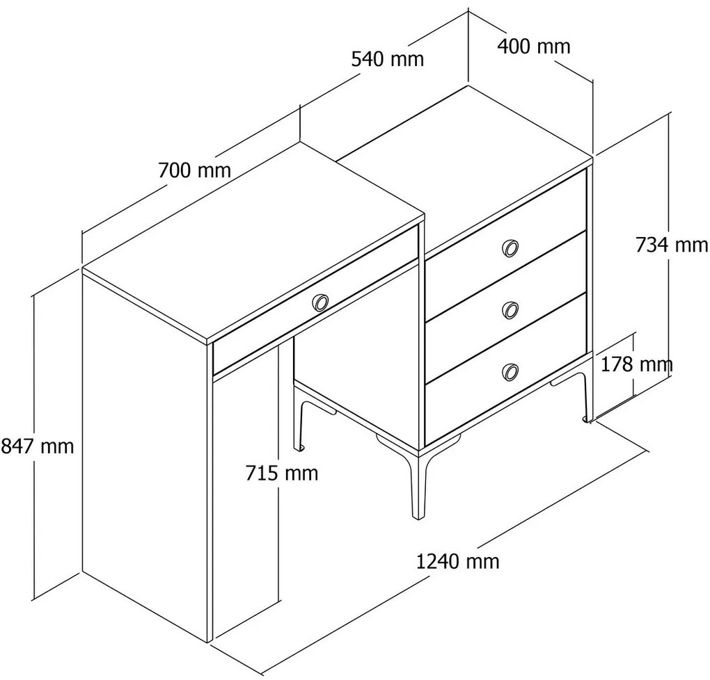 Mesa de Maquilhagem Lizbon500 – Nogueira – 124x84,7x40 cm
